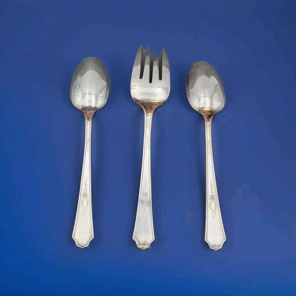 1847 Rogers Bros Ancestral Flatware Silverware Set 3 Pcs 2 Spoon & Serving Fork